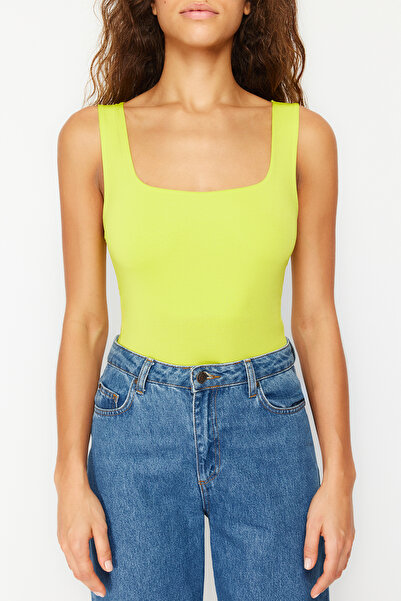 Trendyol Collection Lime Fitted/Body-Sitting Back Detailed Square Collar Flexible Knitted Body with Snap Fasteners TWOSS24BD00026