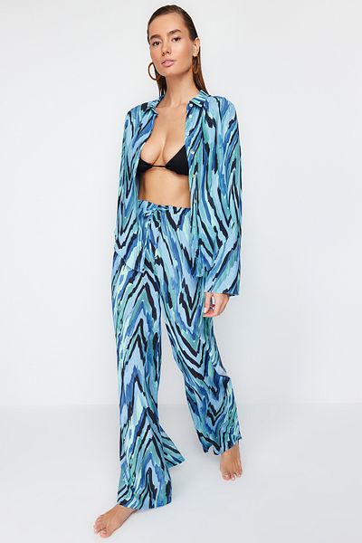 Trendyol Collection Abstract Pattern Beach Suit with Woven Shirts and Pants - Tbess24Au00003