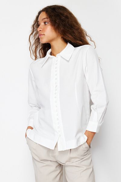 Trendyol Collection Ecru Woven Shirt - Button Detail, Regular Fit TWOSS24GO00107