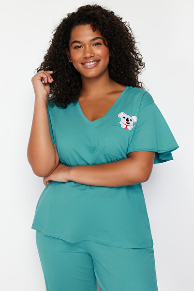 Trendyol Curve Benzin koala nyomott kötött pizsama szett TBBSS24AI00030