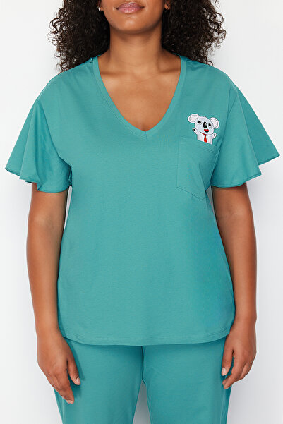 Trendyol Curve Benzin koala nyomott kötött pizsama szett TBBSS24AI00030