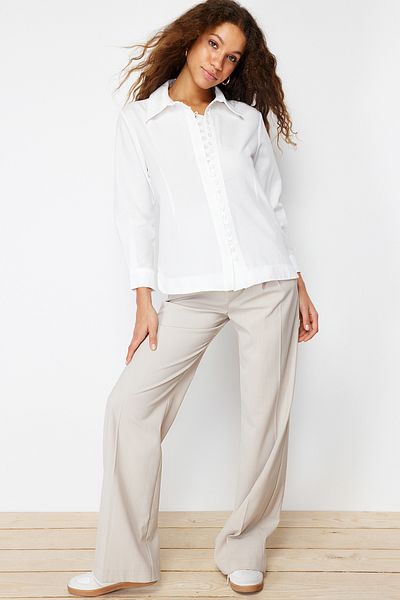 Trendyol Collection Ecru Woven Shirt - Button Detail, Regular Fit TWOSS24GO00107