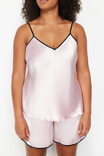Trendyol Curve Pink Strappy Satin Pajama Set TBBSS24AI00001