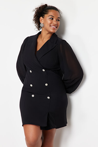 Trendyol Curve Černé tkané bundové šaty TBBSS24AH00008