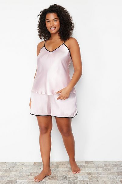 Trendyol Curve Pink Strappy Satin Pajama Set TBBSS24AI00001