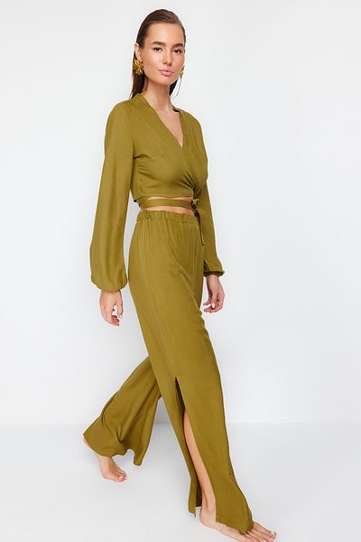 Trendyol Collection Zöld szőtt blúz nadrág szett TBESS23AU00031