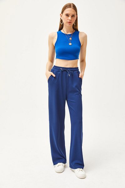 Olalook Marineblaue Palazzo-Jogginghose aus weichem Modal mit Taschen für Damen EŞF-00000068