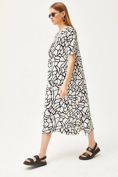 Olalook Bürümcük Stone Ecru oversize šaty s bočním rozparkem ELB-19001880