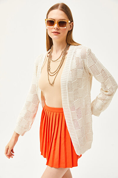 Olalook Dámský zakřivený bavlněný úplet se vzorem Ecru Dama Cardigan HRK-19000280