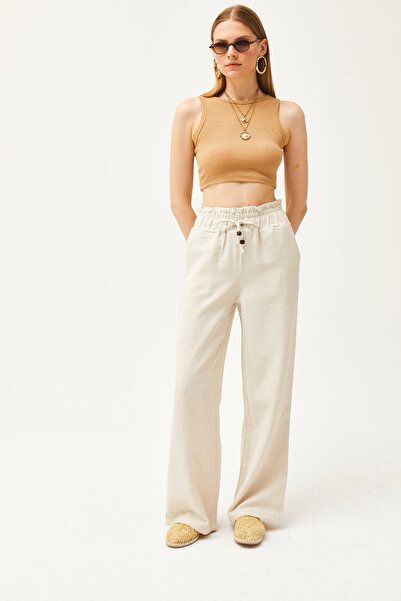 Olalook Dámské plátěné kalhoty s elastickým pasem s vysokým pasem Stone Pocket PNT-19000258