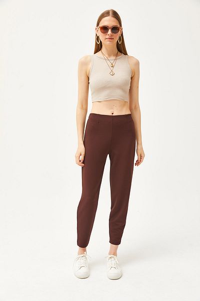 Olalook Women's Bitter Brown Waist Detailed Baggy Cut Trousers PNT-19000257