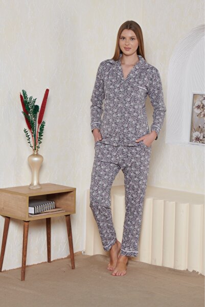 Düğmeli Uzun Kollu Pijama Takımı