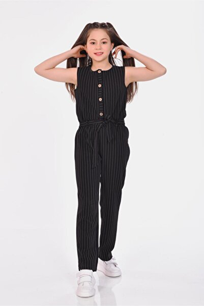 RAMON&ARTOS Striped Front Placket Buttoned Girl's Jumpsuit