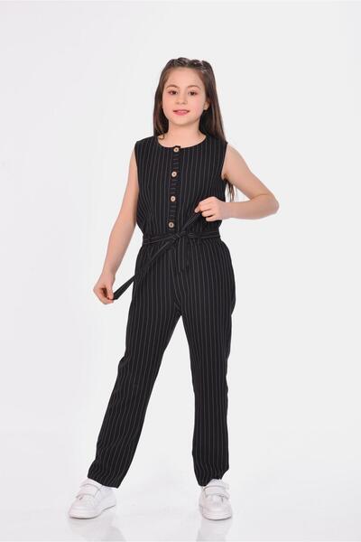 RAMON&ARTOS Striped Front Placket Buttoned Girl's Jumpsuit