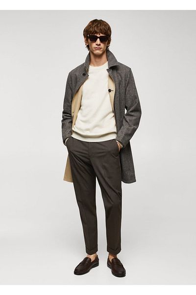 MANGO Man Παντελόνι με λεπτή εφαρμογή Micro Houndstooth με μοτίβο μαλλί