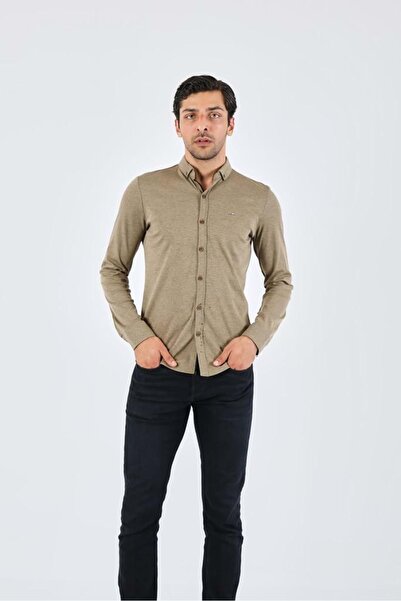 COONLESS Erkek Uzun Kol  Gömlek Toprak