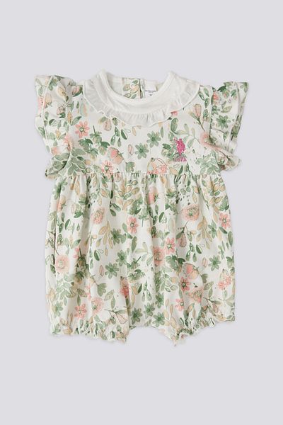 U.S. Polo Assn. US Polo Assn Licensed Leaf Cream Baby Girl Jumpsuit