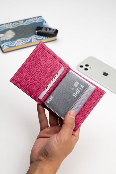Niki Leather Alex Fuchsia Real Leather Unisex Card Holder Wallet