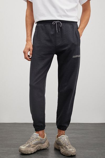GRIMELANGE Reggie Men's 2 Piece Set Comfort Fit Polar-Free Fabric Embroidered Comfortable Anthracite Bottom-Top Suit