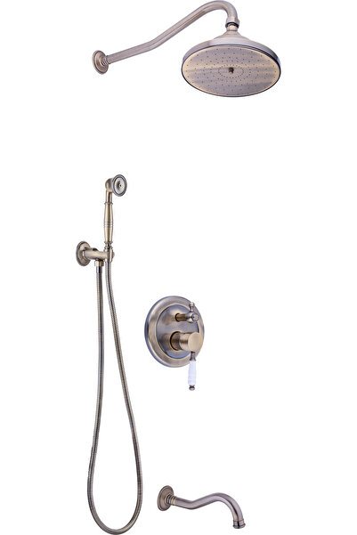 İSAOĞLU YAPI Ankastre Duş Sistemi Antik Gold Duş Seti Vintage Ankastre Banyo Sistemi Pirinç