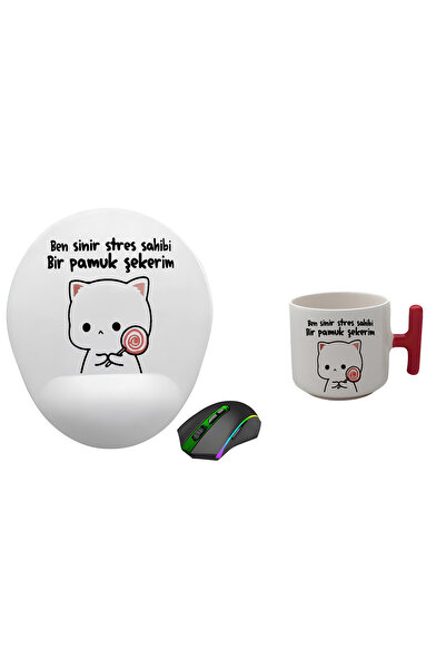 GünayStore BEN SİNİR STRES SAHİBİ BİR PAMUK ŞEKERİM  YAZILI MOCHİ CAT  BASKIL...