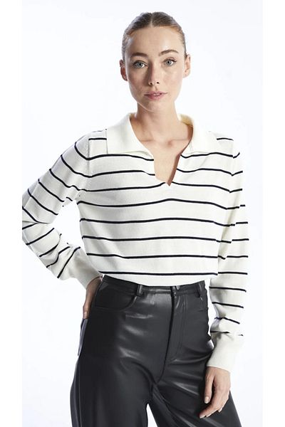 LC Waikiki Polo Neck Striped Long Sleeve Women's Knitwear Sweater