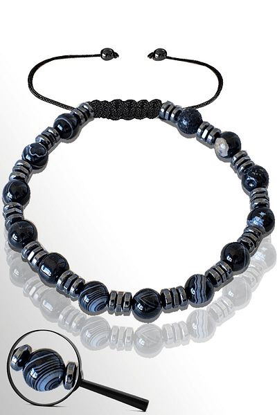Tesbih Atölyesi Certified Hematite 6 Mm Natural Black Eye Agate Stone Bracelet - Eye Agate
