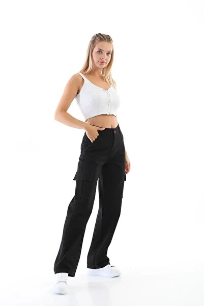 Wild Flower Blugi pentru fete cu talie înaltă, cu buzunare cargo