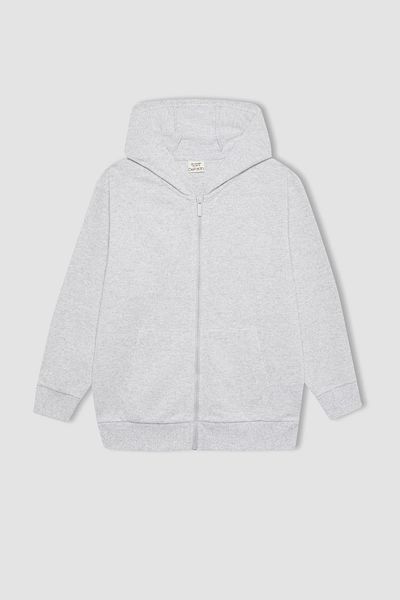 DeFacto Boy's Hooded Pique Zippered Basic Plain Sweatshirt B6503A824Sp