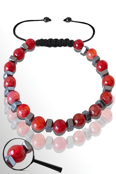 Tesbih Atölyesi Certified Hematite 6 Mm Natural Red Agate Stone Bracelet - Adjustable