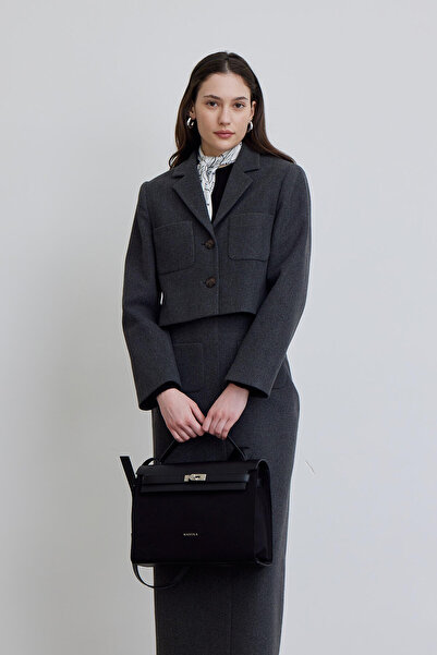 Manuka KOŽENÁ DETAILNÍ PLÁTNĚNÁ TAŠKA ČERNÁ