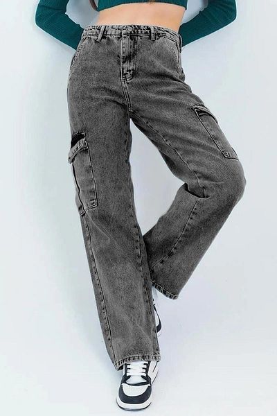 TheJOJODesign Girls' Cargo Pocket Detailed High Waist Wide Leg Jeans