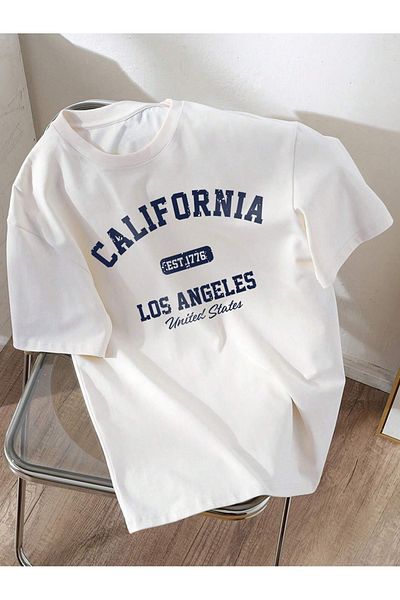 BYMEER tricou unisex oversize alb cu imprimeu california pentru copii