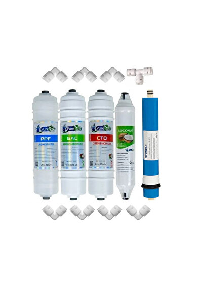 Kaynak Su Arıtma Inline Puretech Filtre Takımı 5'li Set Ve Bağlantı Dirsekleri (hyundai Membran)
