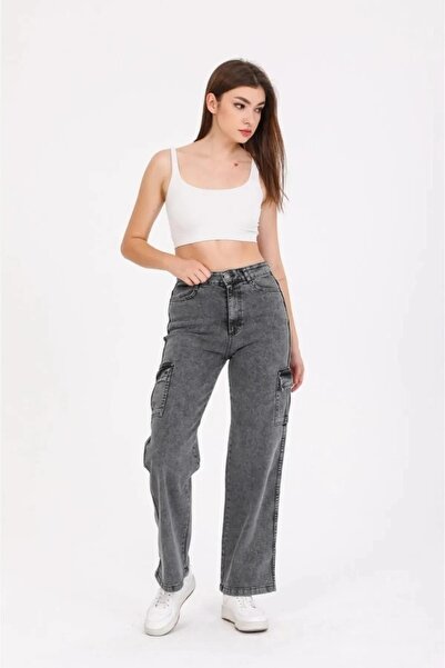 Wild Flower Girl's Cargo Pocket Detailed High Waist Wide Leg Jeans