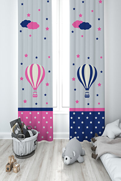 BAMBAŞKA MODA غرفة الأطفال والرضع باللون الوردي والأزرق، ستارة خلفية منقوشة ب...