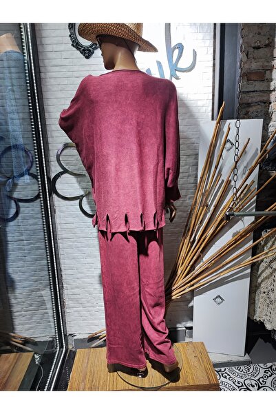 Sosyete Kaplumbağa Authentic Knitwear Bat Sleeve Pocket Sweater, Double Pocket Trousers Cotton Washed Bohemian Baggy Suit