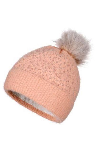 Fonem Women's Silvery Fur Pompom Swan Beret FO 2586 Apricot