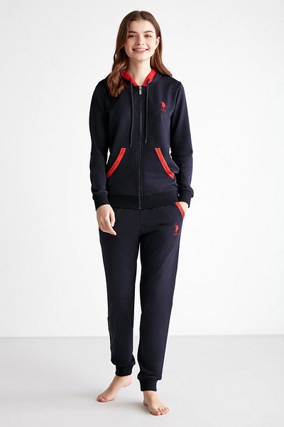 U.S. Polo Assn. Vrchní tepláková souprava s kapucí na zip s kapsami a manžetami, spodními kapsami a manžetami