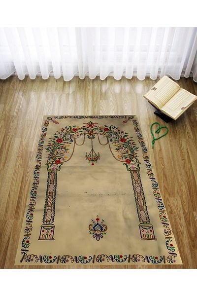 linazaitun Digital Printed Antique Themed Velvet Textured Washable Non-Slip Base Prayer Rug Prayer Mat