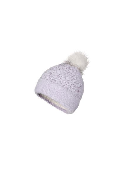 Fonem Women's Silvery Fur Pompom Swan Beret FO 2586 Lilac