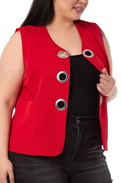 DISENTIS MODEST Large Size Red Vest with Big Eyelet Detail