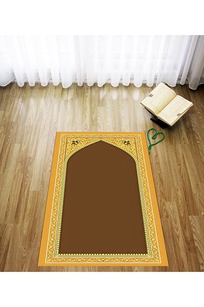 Latibule Digital Printed Brown Modern Velvet Textured Washable Non-Slip Base Prayer Rug Prayer Mat