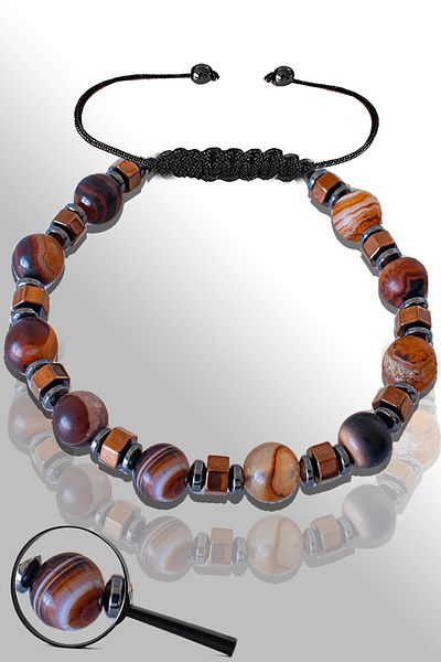 Tesbih Atölyesi Certified Rose Hematite Natural Raw Red - Black Yemen Agate Stone Bracelet
