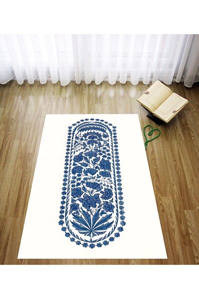 Pelangi Digital Printing White Floor Ottoman Pattern Velvet Textured Washable Non-Slip Base Prayer Rug Prayer Rug