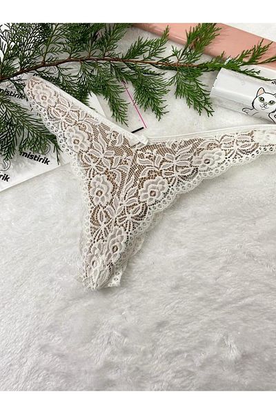 MİSTİRİK Ecru Colored Brazilian Lace Soft Fabric Tasali Panties