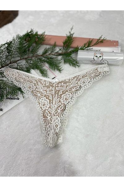 MİSTİRİK Ecru Colored Brazilian Lace Soft Fabric Tasali Panties