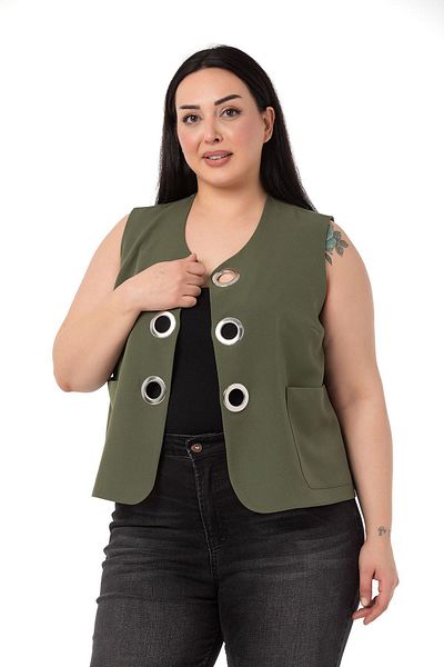 DISENTIS MODEST Large Size Khaki Vest with Big Eyelet Detail