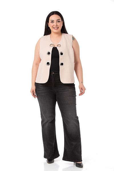 DISENTIS MODEST Plus Size Large Eyelet Detailed Beige Vest