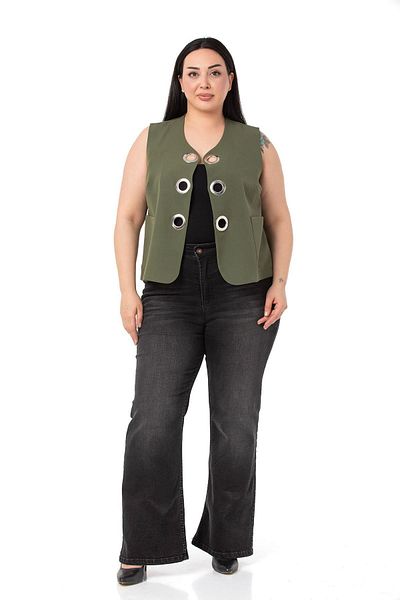 DISENTIS MODEST Large Size Khaki Vest with Big Eyelet Detail